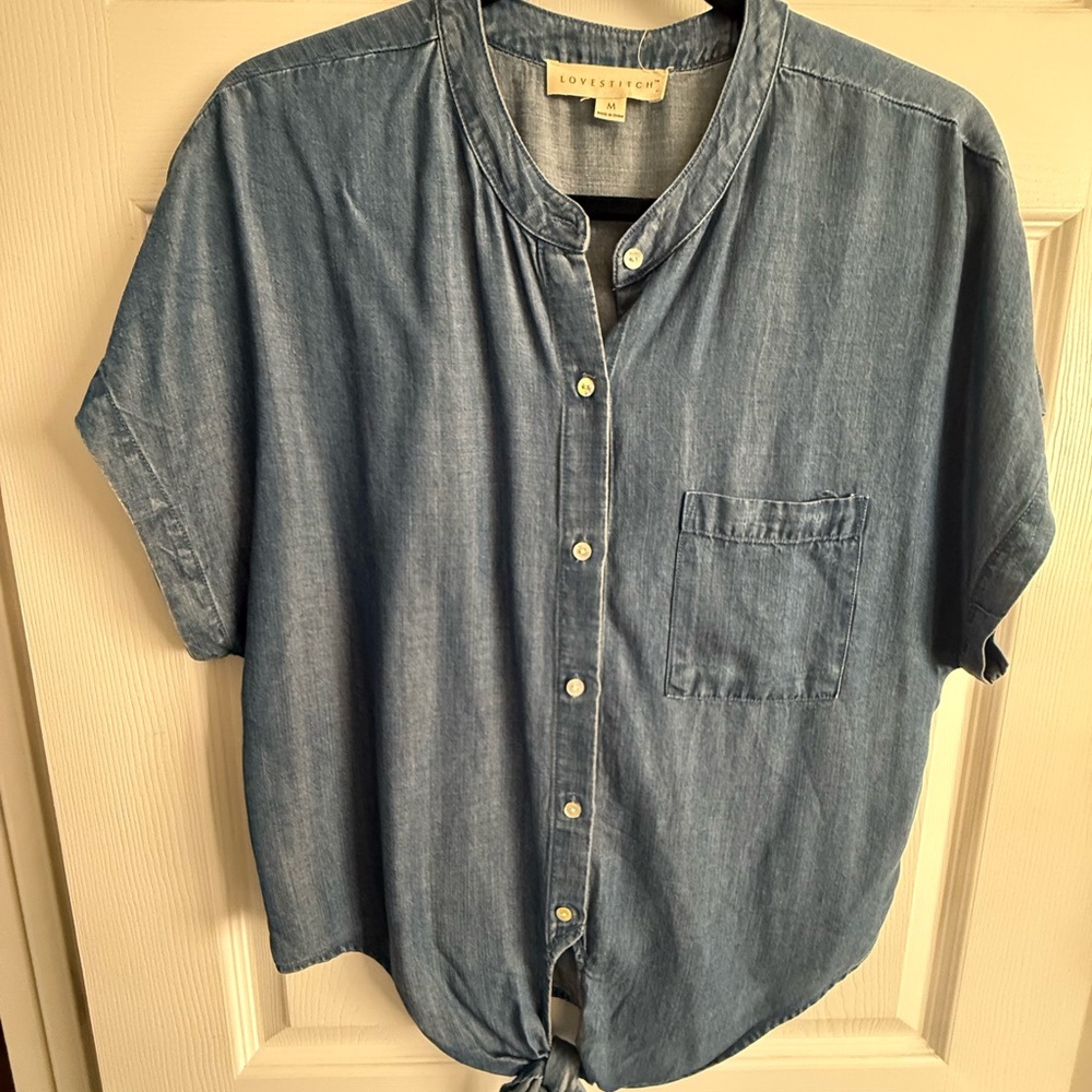 Love Stitch Casual Blue Button Down Shirt